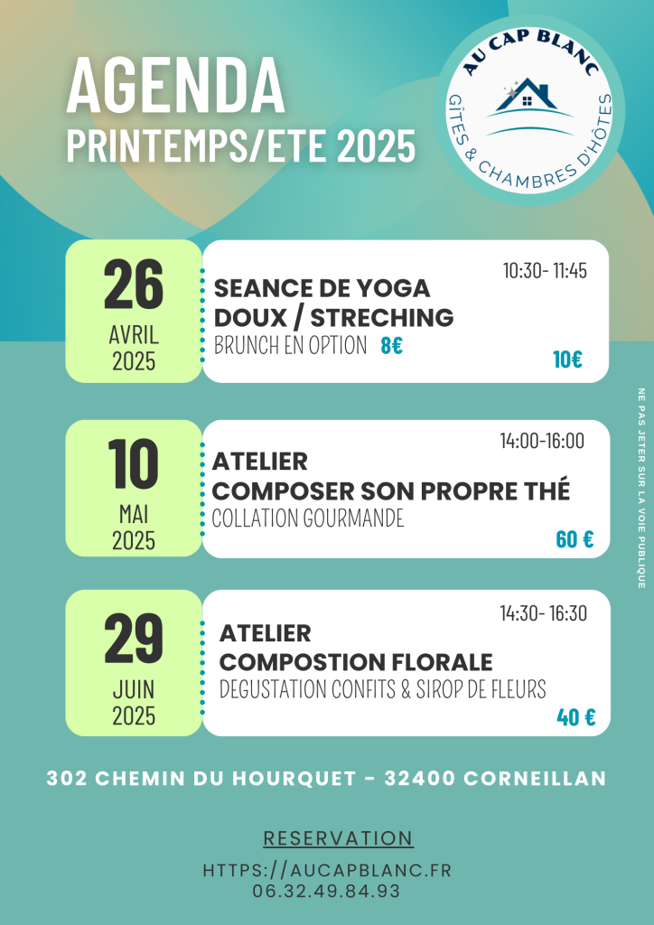 agenda, pause, yoga & atelier